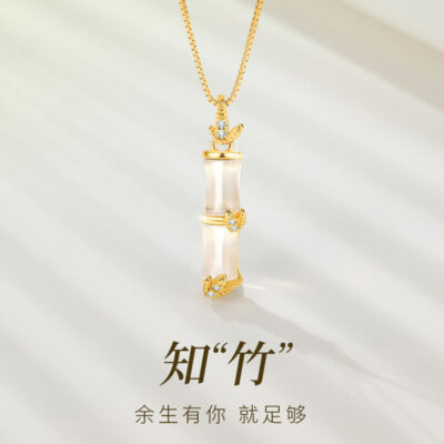 S925 Bạc Vòng Cổ Tre Phiên Bản Hàn Quốc Lưới Đỏ Cổ Opal Mặt Dây Chuyền Ánh Sáng Sang Trọng Xương Đòn Dây Chuyền Trực Tiếp Cung Cấp Bán Buôn