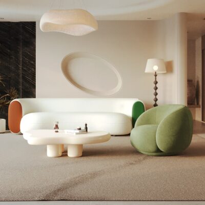 Sofa nhung cừu bàn cà phê kết hợp căn hộ nhỏ phòng khách thẩm mỹ viện cửa hàng quần áo khu vực nghỉ ngơi ghế sofa cong màu đỏ