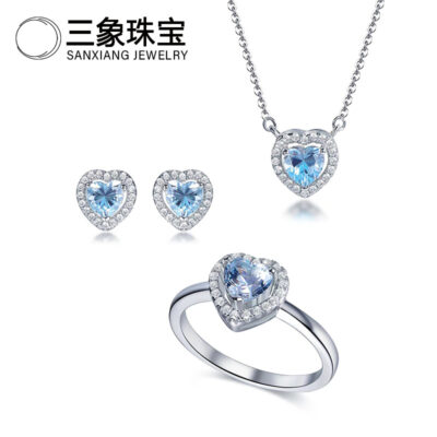 Topaz Vòng Cổ Trái Tim Bạc 925 Đá Quý Tự Nhiên 3 Bộ Phù Hợp Với Ánh Sáng Sang Trọng Đơn Giản Nhẫn Bông Tai Vòng Cổ nữ lô