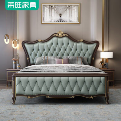 Giường ngủ sang trọng nhẹ kiểu Mỹ 1,8m Giường đôi gỗ nguyên khối Châu Âu Giường lưới mềm màu đỏ Giường cưới hiện đại 1,5m Giường master