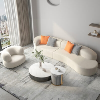 Đẹp sang trọng lưới màu đỏ thiết kế sofa nhà ghế sofa phòng khách Bắc Âu hiện đại cong vải sofa bàn cà phê kết hợp