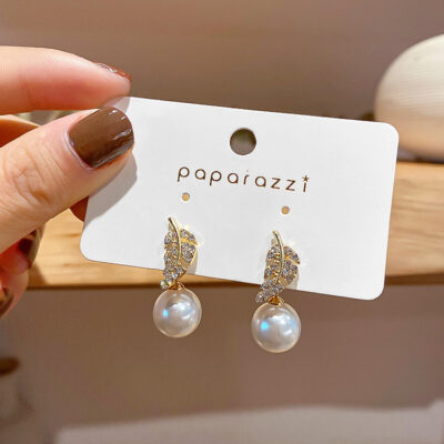 S925 Bạc Kim Hàn Quốc Dongdaemun Kép Bông Tai Ngọc Trai Đá Đơn Giản Cá Tính Tính Khí Đa Năng Bông Tai Thời Trang