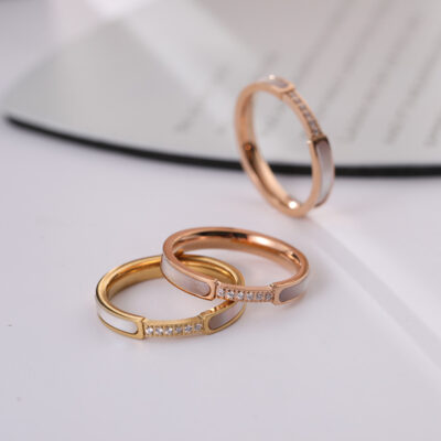 Nhẫn đôi Nhật Bản và Hàn Quốc 6 nhẫn vỏ khảm kim cương Nhẫn ngón trỏ bằng thép titan mạ vàng hồng dành cho nữ