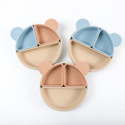 Mới Silicone Cho Bé Vòng Gấu Đĩa Trẻ Em Chống Thả Đào Tạo Bộ Đồ Ăn Bữa Ăn Cho Bé Thực Phẩm Bổ Sung Ngăn Đĩa
