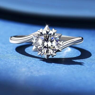 Bông tuyết một carat nhẫn kim cương Moissanite giả phiên bản Hàn Quốc màu zircon sáu móng nhẹ nhẫn kim cương sang trọng Cặp đôi nhẫn cưới nhẫn cưới