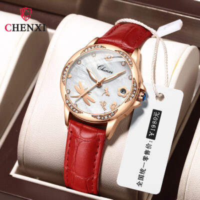 Đồng hồ nữ thời trang đồng hồ thạch anh chống thấm nước kim cương lịch ngoại thương xuyên biên giới mặt số xà cừ vàng hồng dây đồng hồ