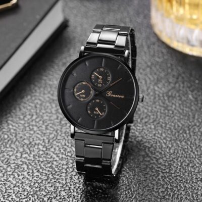 2023 Mới Cổ Điển Nam Màu Đen Đơn Giản Dây Thép Đồng Hồ Thạch Anh Xu Hướng Thời Trang xuất khẩu Nổ Lô Đồng Hồ