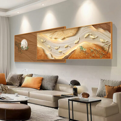 Đẹp hiện đại sang trọng phòng khách bức tranh trang trí cao cấp chín hình ảnh con cá phủ bức tranh tường nền sofa khí quyển cao cấp bức tranh treo tường