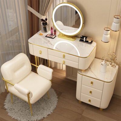 Tất cả bàn trang điểm bằng đá phiến gỗ chắc chắn ánh sáng phòng ngủ sang trọng tủ lưu trữ tối giản hiện đại tích hợp bàn trang điểm bằng gỗ nguyên khối