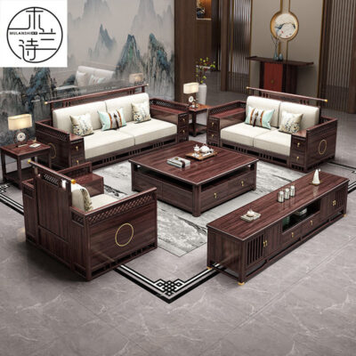 Kết hợp ghế sofa gỗ nguyên khối bằng gỗ mun kiểu Trung Quốc mới kết hợp lưu trữ quy mô lớn ghế sofa phòng khách tại nhà phong cách Trung Quốc mùa đông và mùa hè hai công dụng