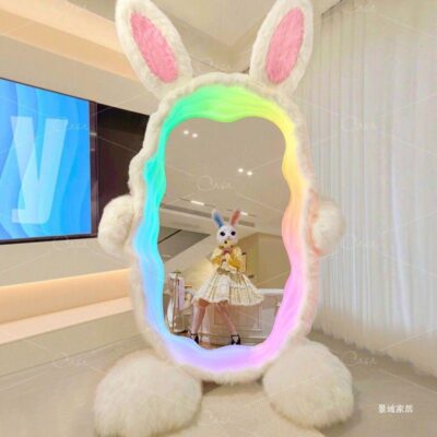Bunny gương soi toàn thân từ sàn đến trần Internet người nổi tiếng sóng phòng khách hộ gia đình đèn hoạt hình không khí phòng khách gương thay đồ