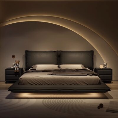 Giường treo 2023 phòng ngủ mới nhẹ nhàng sang trọng hiện đại giường da tối giản tatami treo giường đệm mềm đơn giản