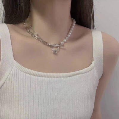Ngọc Trai Rhinestone Khâu Chuỗi Vòng Cổ Thiết Kế Thích Hợp Cảm Giác Cao Cấp Ánh Sáng Vòng Cổ Sang Trọng Nữ Tính Khí Cá Tính Xương Đòn Đơn Giản