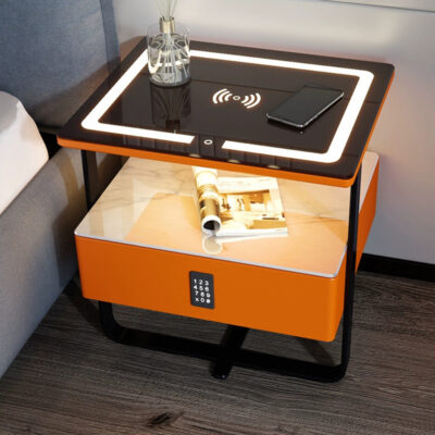 Đèn thông minh sang trọng phiến đá bàn cạnh giường ngủ sắt rèn tối giản sạc không dây tối giản hiện đại khóa mã phòng ngủ tủ đầu giường