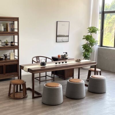 Bàn trà kiểu Trung Quốc mới phòng khách văn phòng bàn trà gỗ nguyên khối Bàn trà trọn bộ bàn trà kết hợp ghế bàn trà Kung Fu bảng lớn