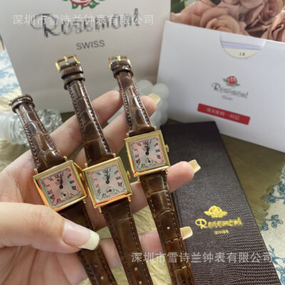 Romon Hoa Hồng Hốc Thạch Anh Đồng Hồ Nữ Ins Da Vuông Chống Nước Sống Lắc Shop Nổ Tuổi Trung Niên Retro