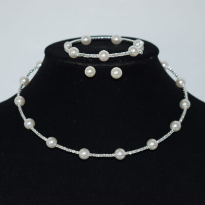 Pháp Hàng Đơn Ngọc Trai Đính Đá Zircon Vòng Cổ Vòng Tay Bộ Bông Tai Áo Cưới Cô Dâu Phụ Kiện Xương Đòn Vòng Cổ