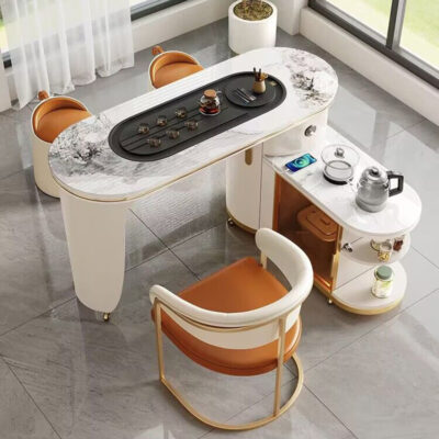 Hộ gia đình di động có thể xoay bàn trà nhỏ căn hộ nhỏ ban công bàn trà ghế kết hợp Đẹp sang trọng hiện đại đá tấm bàn trà để pha trà