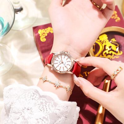 Douyin cùng phong cách đồng hồ nữ đồng hồ nữ dây lưới màu đỏ thời trang khí chất học sinh đồng hồ thạch anh hiệu suất hàng bán buôn