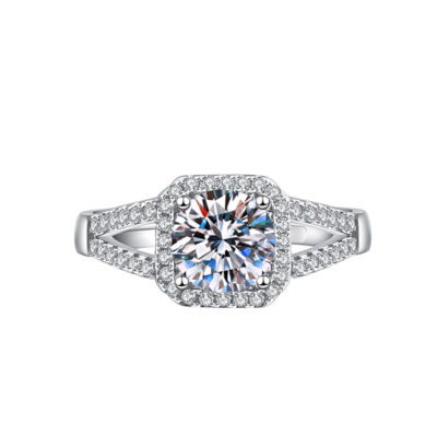 Nhẫn kim cương vuông rỗng mới của Nhật Bản và Hàn Quốc thời trang nhẫn vàng trắng moissanite hình học châu Âu và Mỹ dành cho phụ nữ thay mặt cho