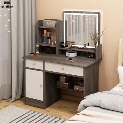 Bàn trang điểm Bắc Âu bàn trang điểm lưới phòng ngủ màu đỏ tủ đựng đồ tích hợp bàn trang điểm ins phong cách bàn trang điểm đa năng