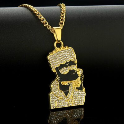 Bán Chạy Âu Mỹ Hip-Hop Vòng Cổ Kính Mát Nam Rap Punk Simpson Mặt Dây Chuyền Nhỏ Giọt Dầu Đầy Trang Sức Kim Cương Bán Buôn