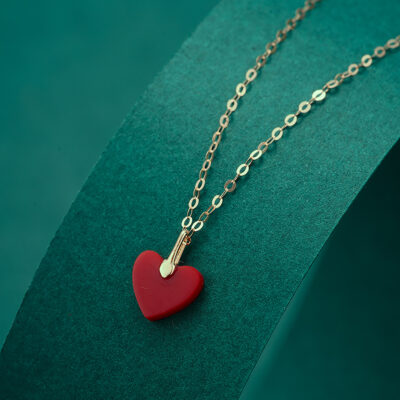 Vòng Cổ Vàng 18K Chính Hãng Hình Trái Tim Mã Não Đỏ Mặt Dây Chuyền Love Girl 520 Tặng Xương Đòn Dây Chuyền Vòng Cổ Bộ Dây Chuyền
