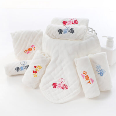 Cotton nguyên chất 6 lớp seersucker nước dãi bé khăn bé thêu khăn mặt sơ sinh quà tặng vuông nhỏ
