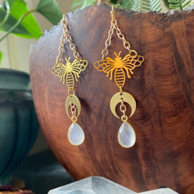 Mingcheng Vintage Bướm Đêm Mặt Trăng Đá Quý Mặt Dây Chuyền Bông Tai Nữ Trang Sức Charm Bohemian Bông Tai Tặng