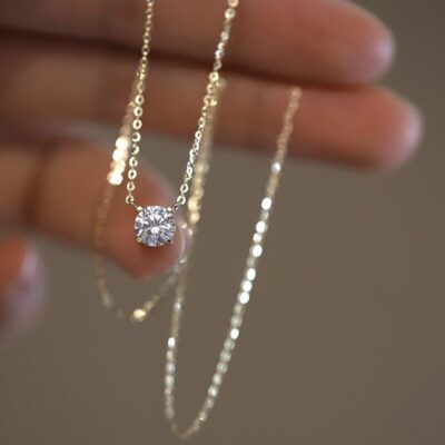 Sản phẩm mới xuyên biên giới Châu Âu và Châu Mỹ một viên kim cương vòng cổ zircon nhân tạo xương đòn chuỗi trang sức nữ bán hàng tại nhà máy