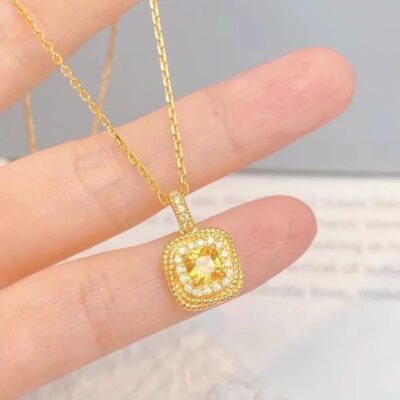 Khối lập phương nhỏ đường vàng nhẫn kim cương vòng cổ Xiaohongshu cùng phong cách dây chuyền xương quai xanh mạ vàng thật 18k trang sức nữ không phai màu