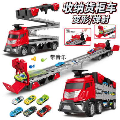 Biến Hình Gấp Đường Phóng Xe Thùng Lưu Trữ Ô Tô Âm Thanh Và Ánh Sáng Kéo Lưng Xe Ô Tô Hợp Kim Bộ Đồ Chơi Trẻ Em