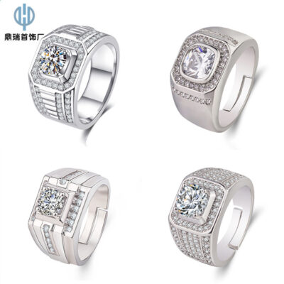 Nguồn Nhà sản xuất Bán buôn Moissanite Live Mouth Nhẫn nam Độc đoán Mở đầu Nhẫn có thể điều chỉnh Nhẫn cưới Thế hệ Douyin