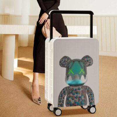 Vali lưới in hình gấu đỏ sáng tạo với hộp đựng xe đẩy rộng Hộp đựng đồ có bánh xe đa năng 20 inch vali kinh doanh