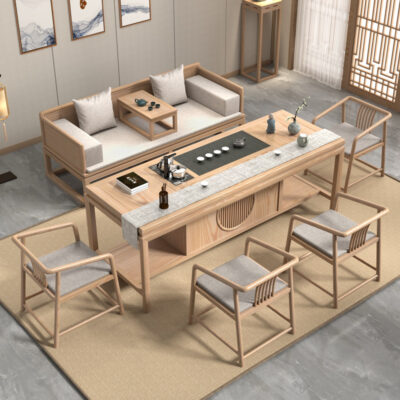 Trung Quốc mới phong cách bàn trà tro gỗ Thiền gỗ nguyên khối bàn trà ghế kết hợp khách sạn B & B bàn trà nhà ban công bàn cà phê