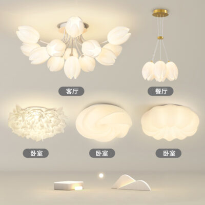 Hoa mộc lan kem phong cách phòng khách đèn chính Pháp hoa tulip ánh sáng sang trọng Bắc Âu đèn trần cả nhà gói kết hợp