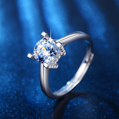 Thời Trang Mới 4 Móng Vuốt Đầu Bò Nhẫn Đề Xuất Nhẫn Đứng Kim Cương Sáng Tạo HW1 Carat Nhẫn Đơn Giản Đa Năng Bé Gái Nhẫn