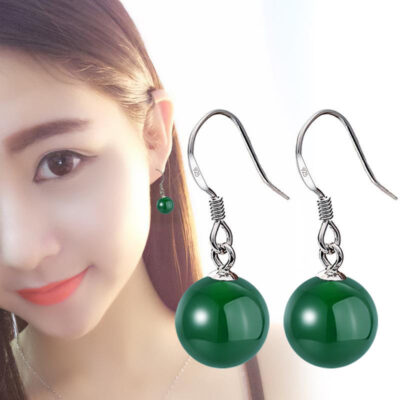 S925 bạc xanh đỏ vàng trắng xanh ngọc lục bảo bông tai mã não retro chalcedony bông tai ngắn nữ đá quý bông tai móc tai