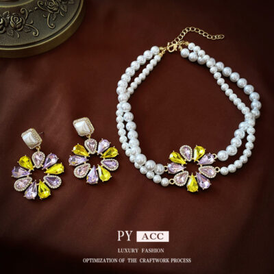 Bạc kim rhinestone hoa bông tai ngọc trai ánh sáng Pháp sang trọng cao cấp cảm giác bông tai thời trang retro khí chất bông tai bán buôn phụ nữ