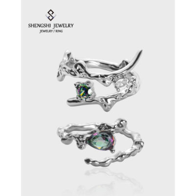 Phiên bản Hàn Quốc của chiếc nhẫn nữ ý nghĩa thiết kế không phai hốc mở không đều khảm đá quý nhẫn ngón trỏ gió lạnh