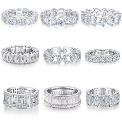 Amazon AliExpress xuyên biên giới nổ S925 nhẫn bạc nam nữ nhẫn kim cương hàng Nhẫn Zircon Châu Âu và Mỹ đầy kim cương
