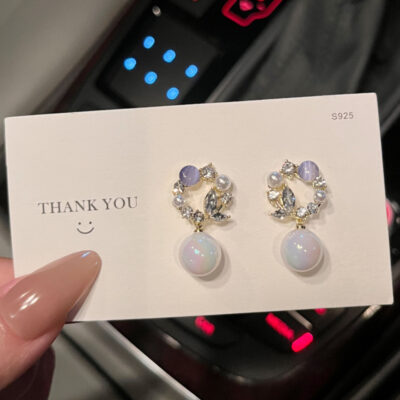 Pháp Lãng Mạn Vòng Hoa Ánh Sáng Sang Trọng Cao Cấp Cảm Động Nàng Tiên Cá Bông Tai Ngọc Trai Nữ S925 Bạc Kim Cương Bông Tai Opal