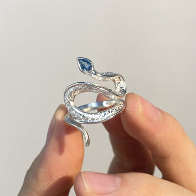 Đá topaz xanh biển rắn zircon mở vòng thiết kế hốc đá quý cảm giác cao cấp nhẫn gió lạnh