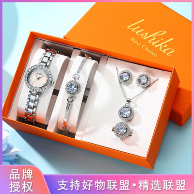 Đồng hồ nữ thời trang mặt tròn nhỏ khảm kim cương xà cừ chống thấm nước đồng hồ thạch anh hộp quà trọn bộ đồng hồ thay mặt nữ