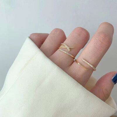 Đẹp Sang Trọng Thích Hợp Micro-Khảm Đá Nhẫn Nhẫn Nữ Gió Lạnh Mở Có Thể Điều Chỉnh Chỉ Số Nhẫn Phong Cách Cổ Điển Pháp Nhẫn