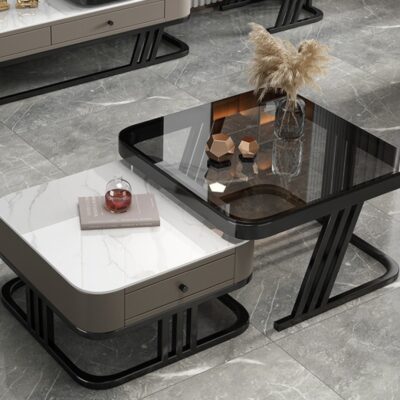 Bàn cà phê phòng khách nhà mới đơn giản nhỏ đèn bàn sang trọng hiện đại căn hộ nhỏ lưới màu đỏ bàn cà phê tủ TV kết hợp