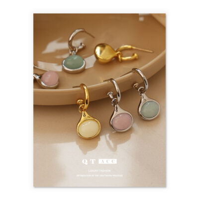 Bông tai đá tự nhiên mạ đồng thau vàng thật 18K/vàng Pháp ins niche đơn giản phong cách cổ điển bông tai cho nữ