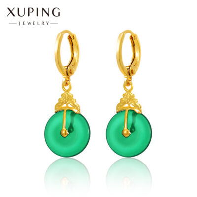 Xuping trang sức hợp kim khảm ngọc bích ngọc lục bảo bông tai khóa an toàn phong cách Trung Hoa cổ điển phong cách mẹ bông tai cao cấp