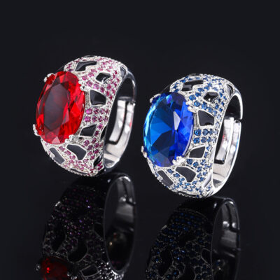 Huayoumei Âu Mỹ Retro Tanzania Nhẫn Sapphire Micro Đính Kim Cương Màu Đá Quý Nhẫn Nữ Màu Xanh Hoàng Gia Nhẫn Zircon