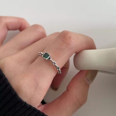 Trace MilkyWay nhẫn tinh xảo ngọc lục bảo mạ bạc nhẫn zircon kiểu ing khai mạc cổ điển Nhật Bản và Hàn Quốc